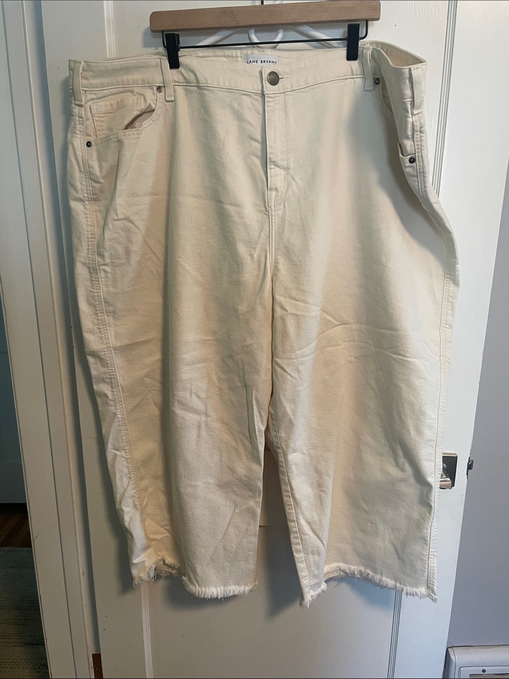 Lane Bryant Cream Wide Leg Crop Denim with Raw Hem